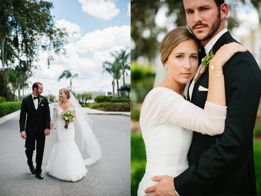 Bride and groom on their wedding day at the Lake Mary Westin