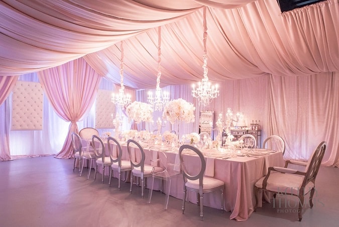our dj rocks orlando wedding dj blush pink uplighting table scape