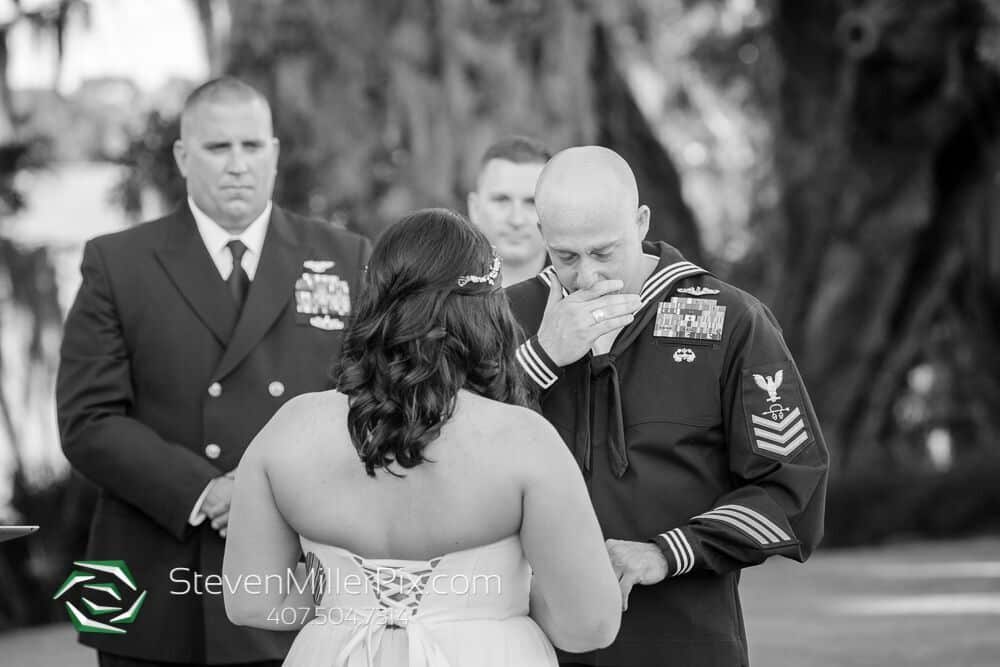 steven miller photography Bride and groom at alter. Groom crying. Corset back wedding dress. Wedding hairdo.