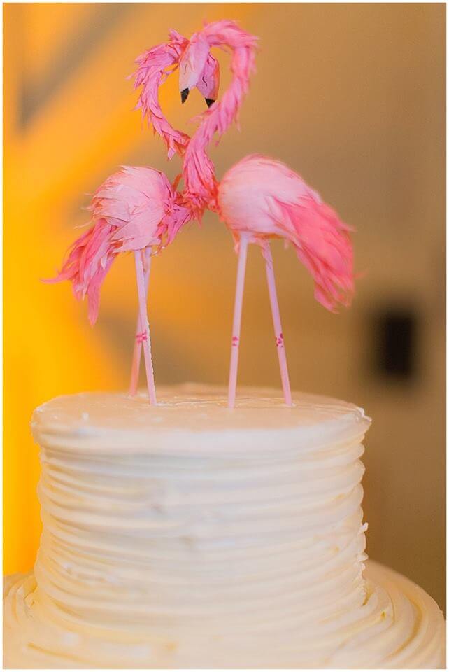 Pink Flamingo cake topper. Wedding Cake. Amber Uplighting