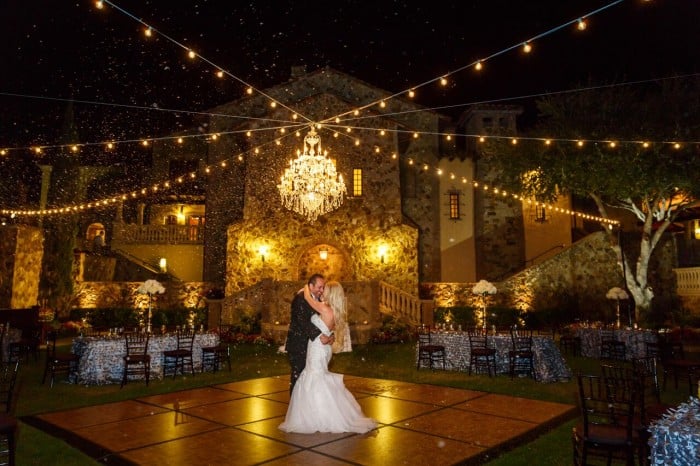 outdoor wedding dj at bella collina with snow