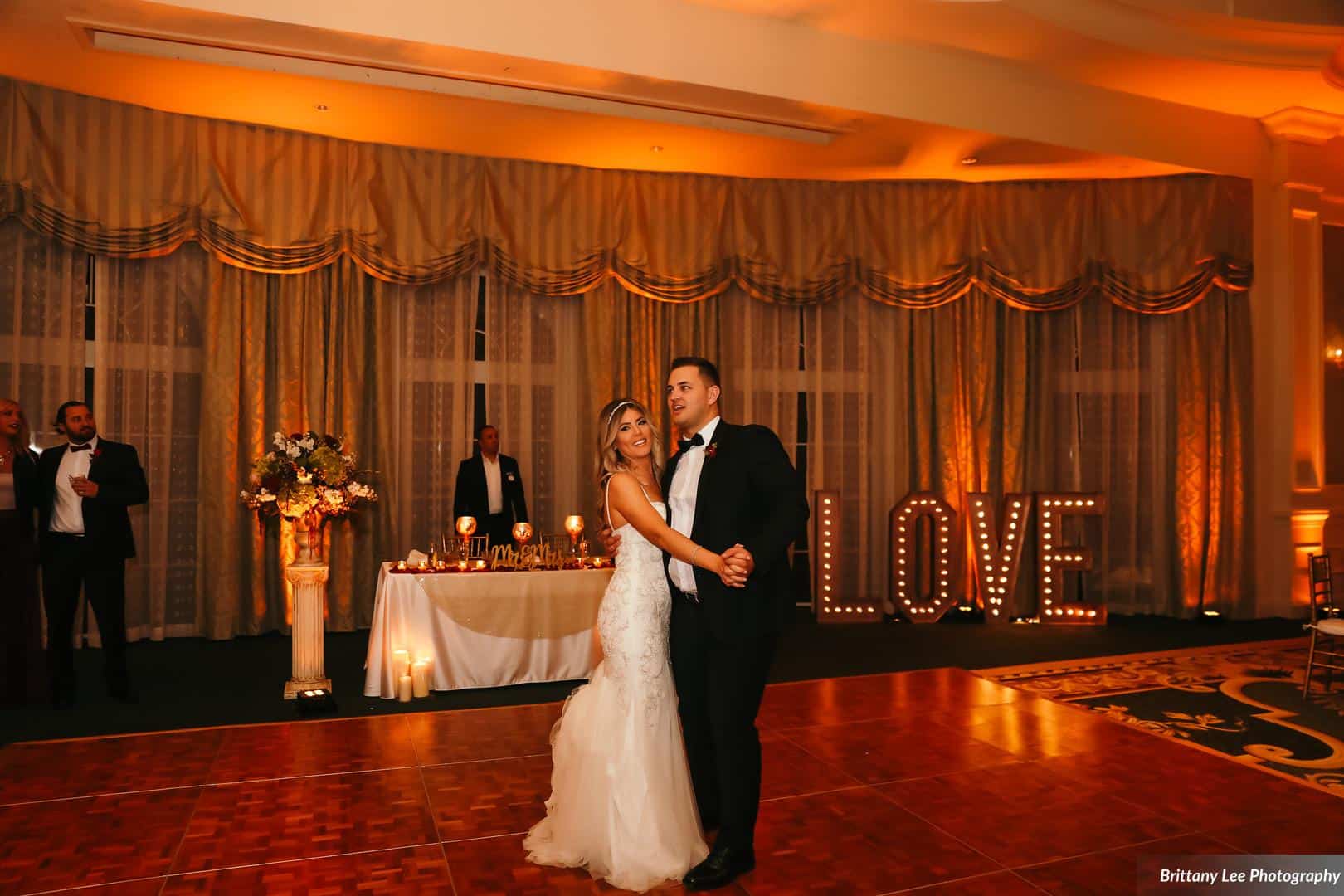 bride and groom share first dance at Portofino Bay Hotel