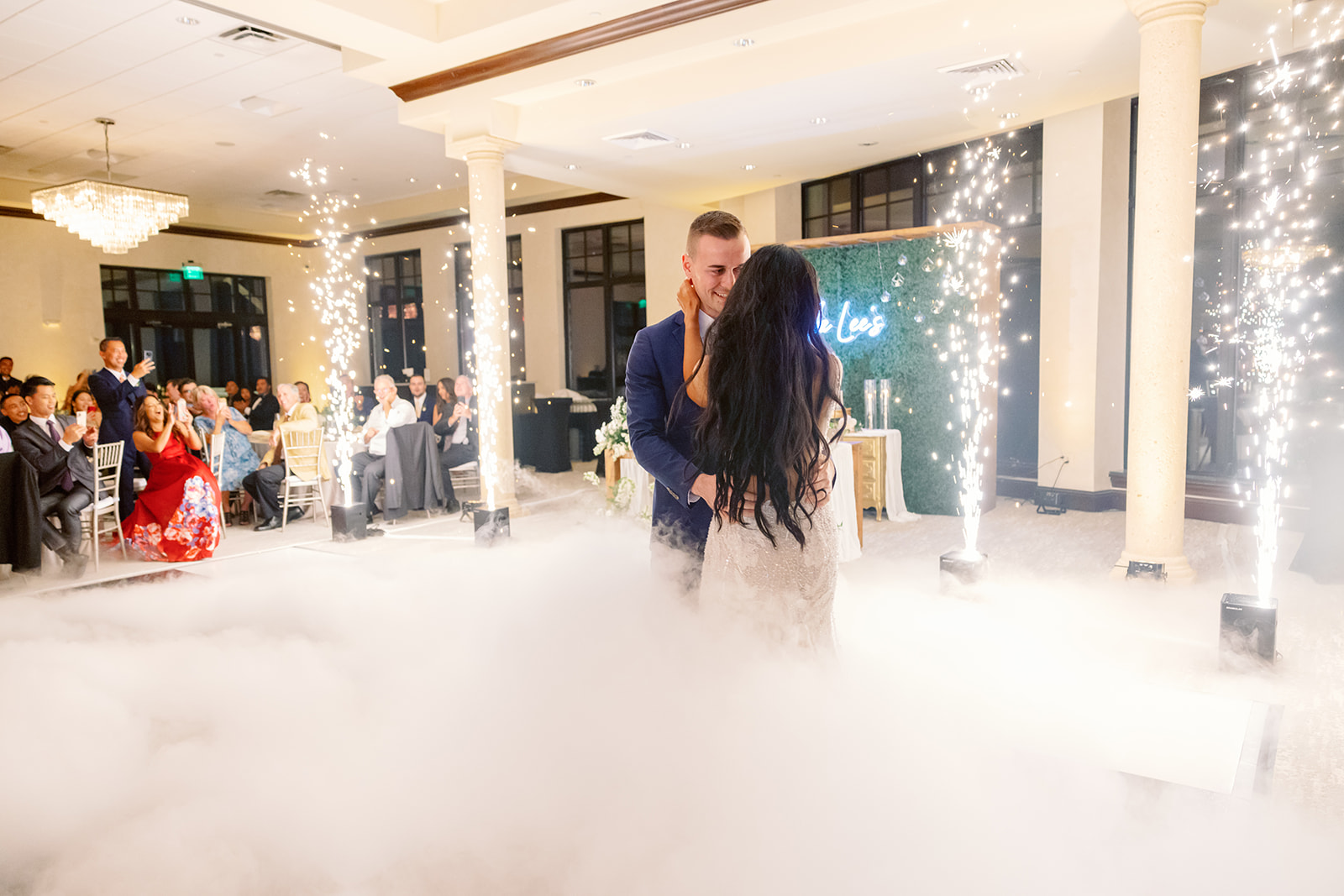 Carlyn and Adam dancing on a cloud at Bella Collina