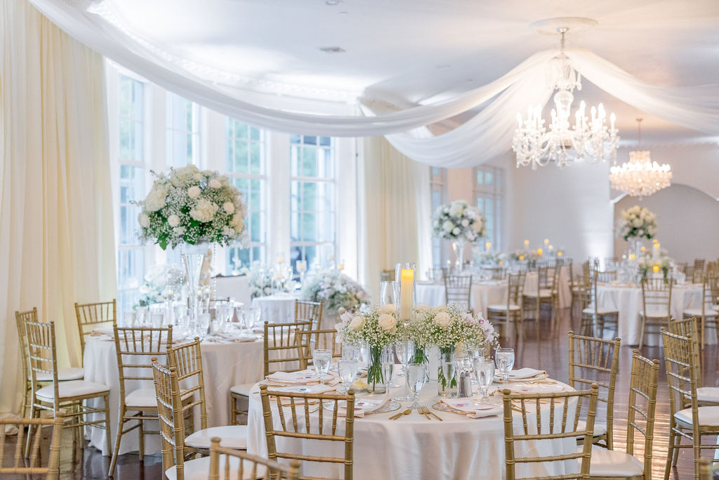 wedding reception at the Luxmore Grande Estate with warm white uplighting