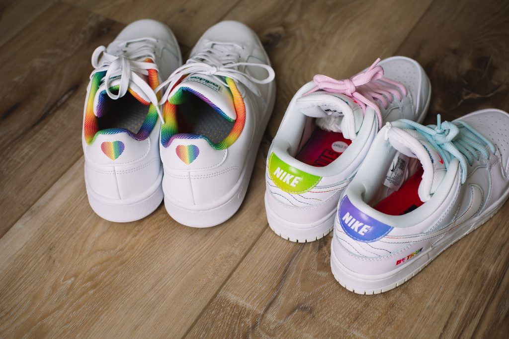 sneakers with rainbow hearts for wedding